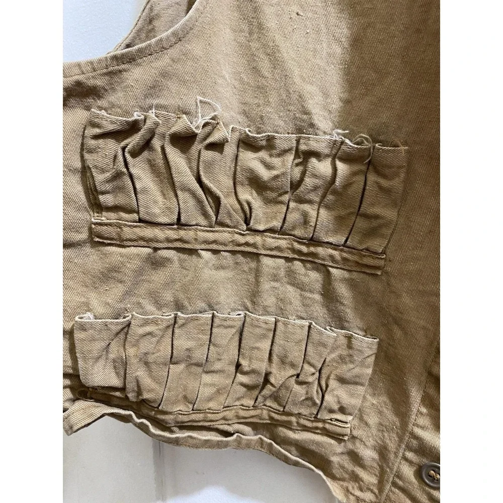 Vintage Riffle Hunting Vest Circa 1940‎ Sz Large Tan Thick Linen Fabric